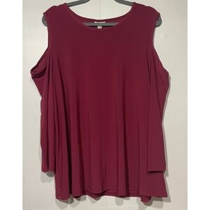 Cato Burgundy Cold Shoulder Top Plus Size 18/20W‎ Tunic Blouse Stylish Modern